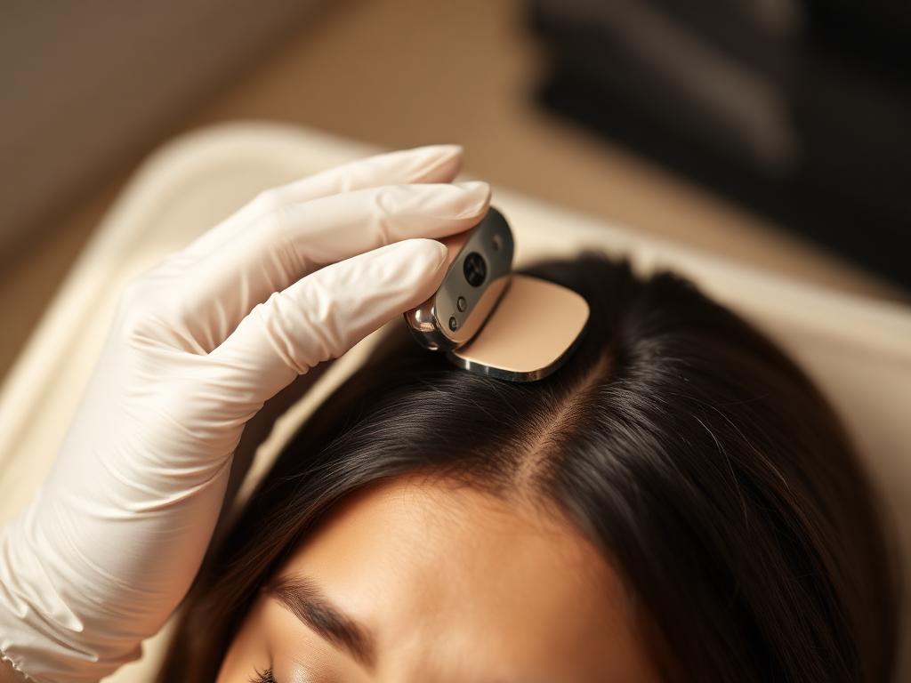 Oxygen-based scalp cleansing during a standard hair loss treatment in Bali.
